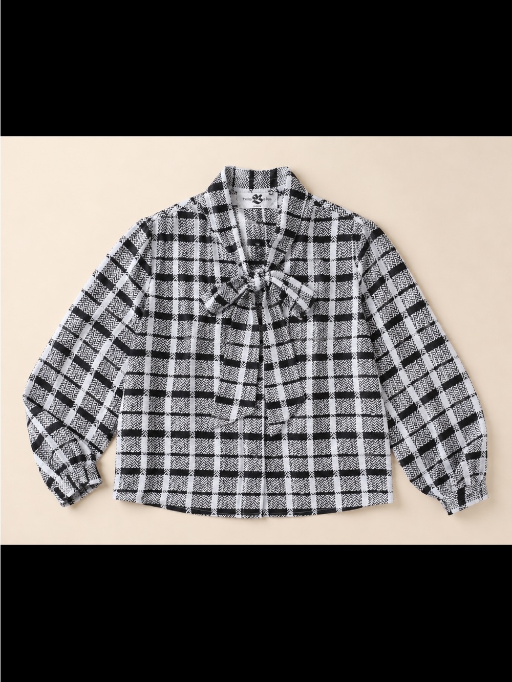 Vintage The Bay Plaid Bow Blouse Black White Secretary Tie Preppy Retro 80s